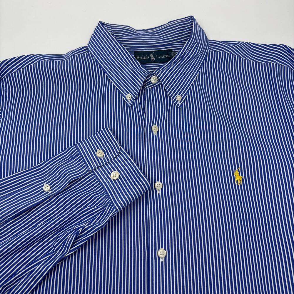 Ralph Lauren Mens 2XL Blue White Striped Long Sleeve Button Down Shirt - Picture 1 of 5